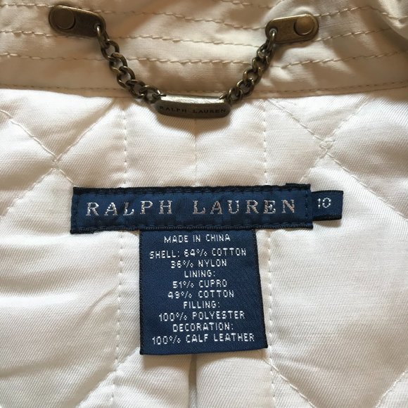 Ralph Lauren Safari Utility Vest Womens 10 Beige Tan Zip Up Front Leather Trim - Picture 6 of 13